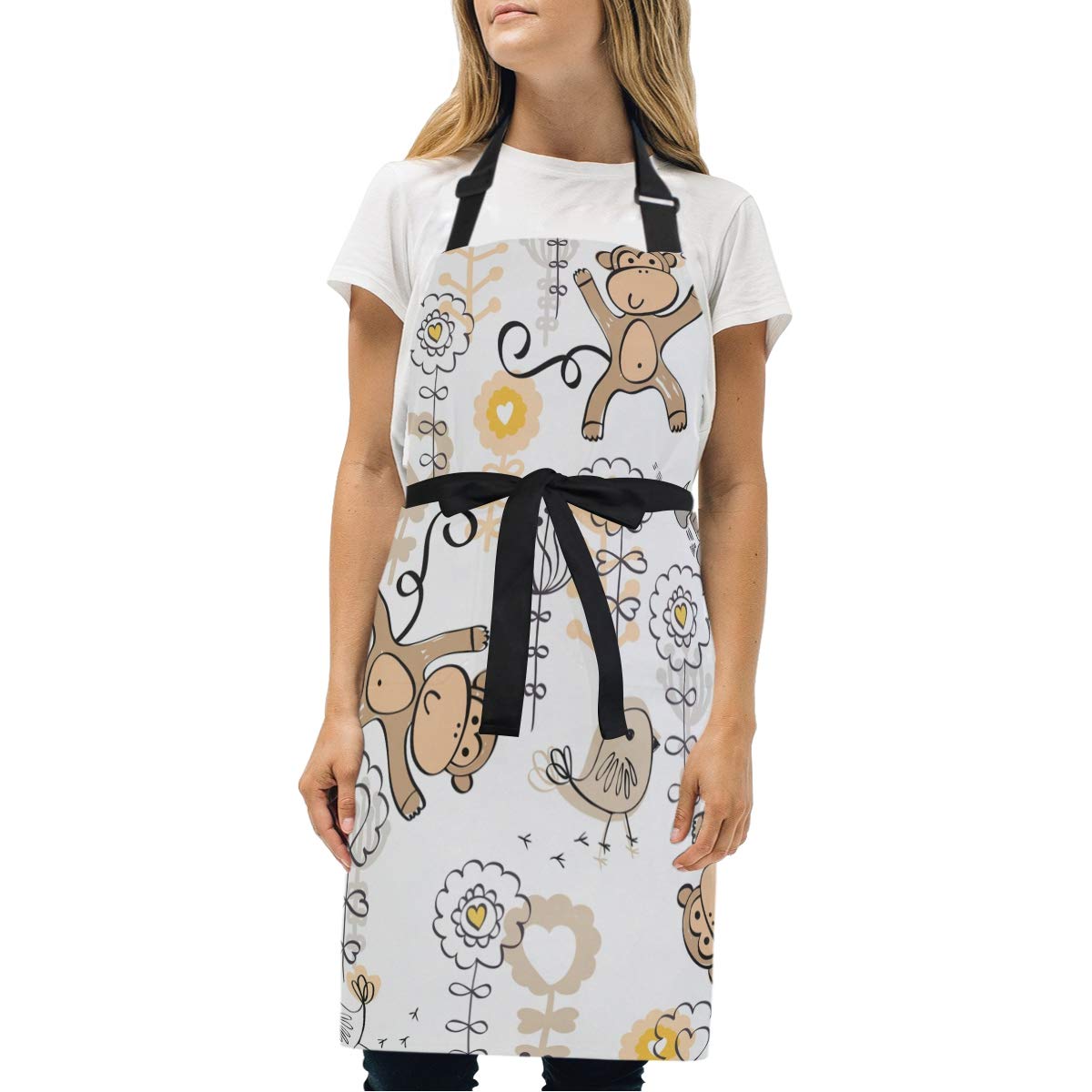 Lively Monkey Bird Apron for Cooking Women Chef with 2 Pockets Kitchen Waitress Aprons for Baking Men Boys Girls
