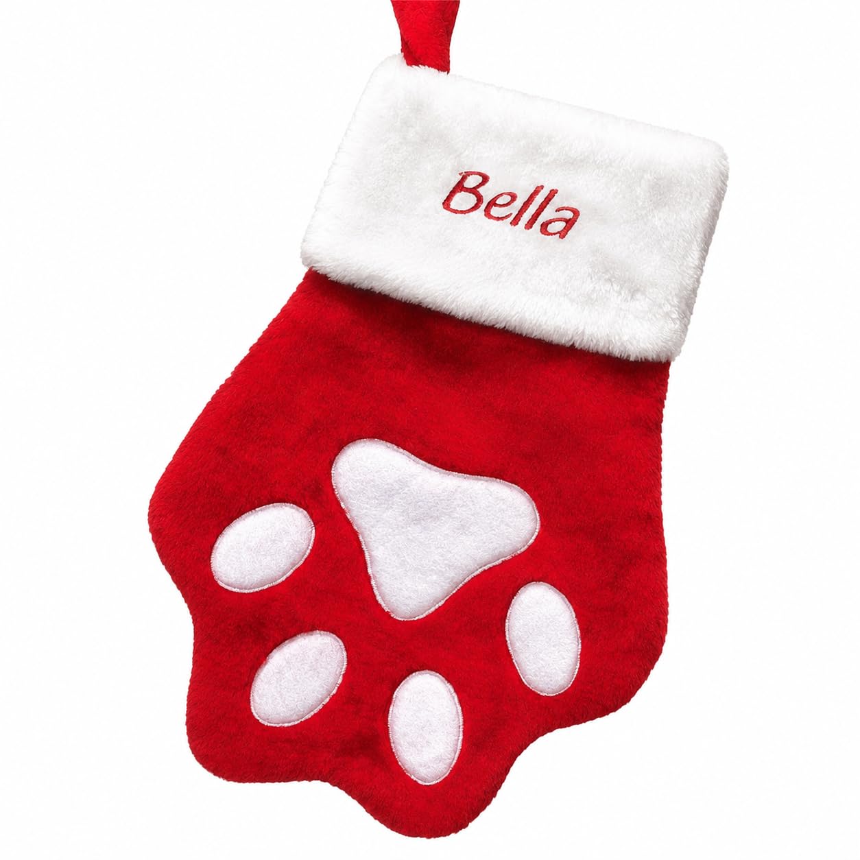 GiftsForYouNow Red Paw Print Personalized Dog Christmas Stocking, Embroidered with Red Thread,