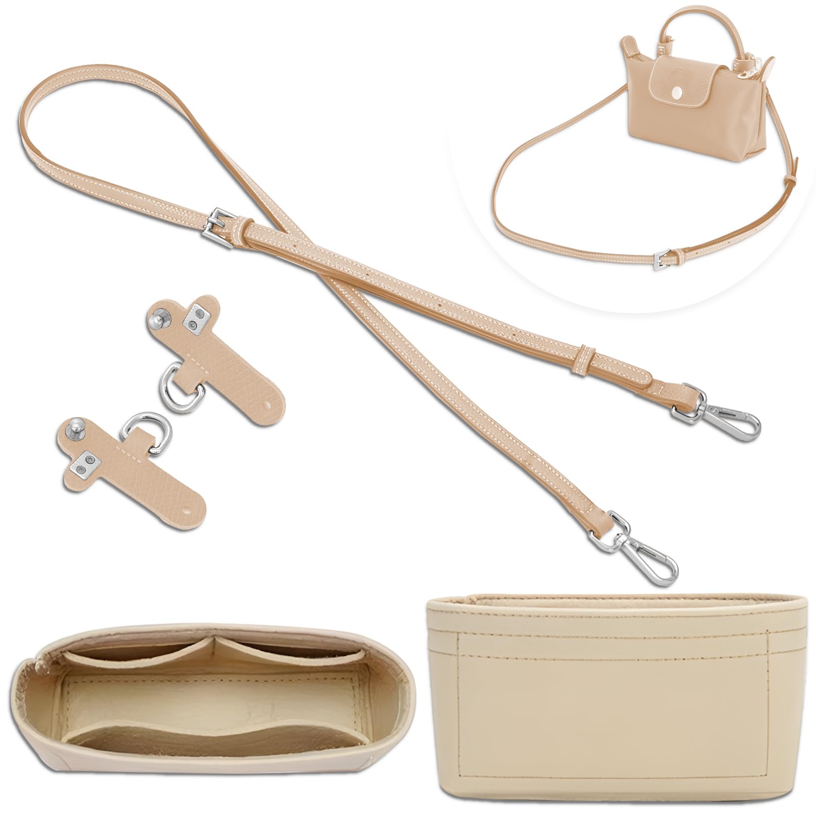 Insert sac à main feutre et sangle cuir synthétique haute finition
