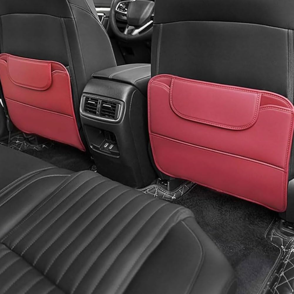 2 Stück Rückenlehnenschutz Auto für Life City Jade GREIZ GIENIA ELYSION SPIRIOR Odyssey, PU Leder Auto Rücksitzschoner Anti-Kick Matte Organizer Sitzschutz ZubehöR,B/Red
