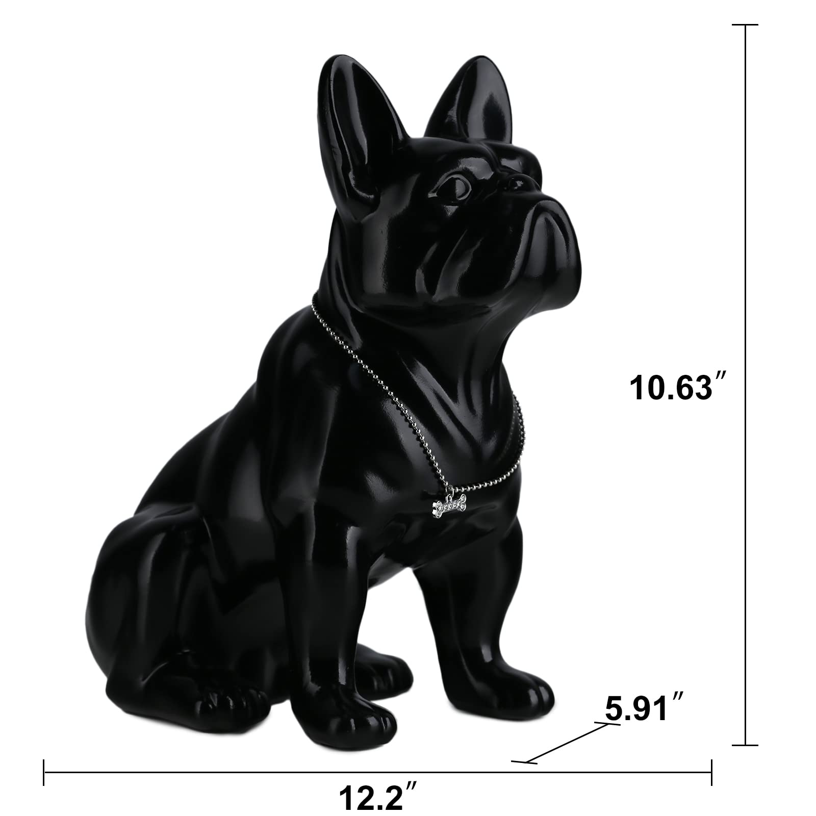 suruim Nordique Français Bouledogue Chien Statue Décoration de La Maison Accessoires Artisanat Résine Animal Ornement Figurine Salon Sculpture (Noir, 27X15X31cm)