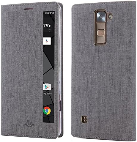 LG Stylo 2 Plus Case,LG Stylus 2 Plus Case Leather Flip Case with View Window Stand Kickstand Magnetic Closure TPU Bumper Full Cover Slim Leather Case for LG Stylus 2 Plus/Stylo 2 Plus(Gray)