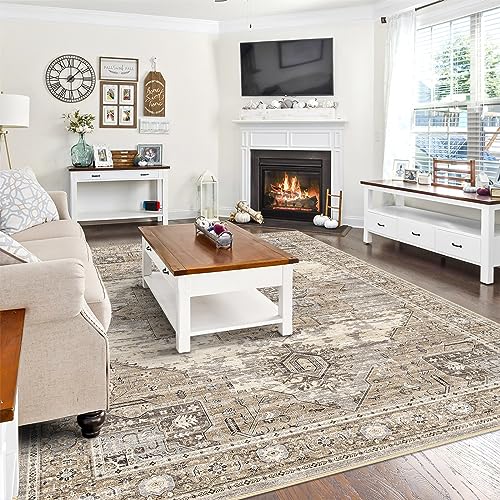 RUUGME Washable 8x10 Area Rugs - Large Rugs for Living Room Stain Resistant Carpet Vintage Rugs for Bedroom with Non Slip Backing Home Decor Floor Decoration Mat (8x10 Beige)