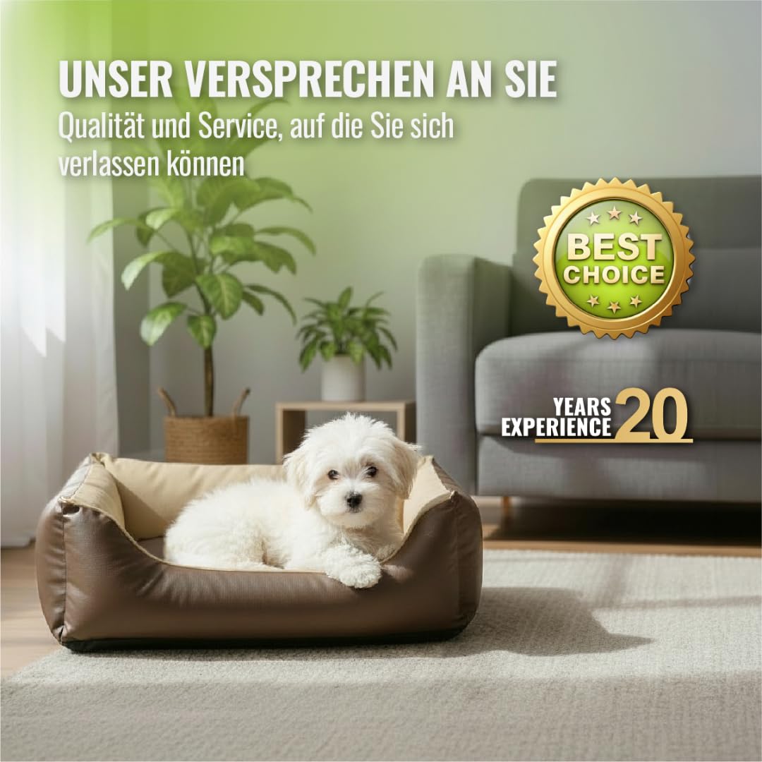 CopcoPet Orthopädisches Hundebett Kunstleder kleine Hunde – Waschbares Hundekissen 【Wendebett】 Hundebett Leder - Formstabiles Hundesofa - Hundekörbchen mit erhöhten Rand, Dog Bed Mocca 70 x 55 cm