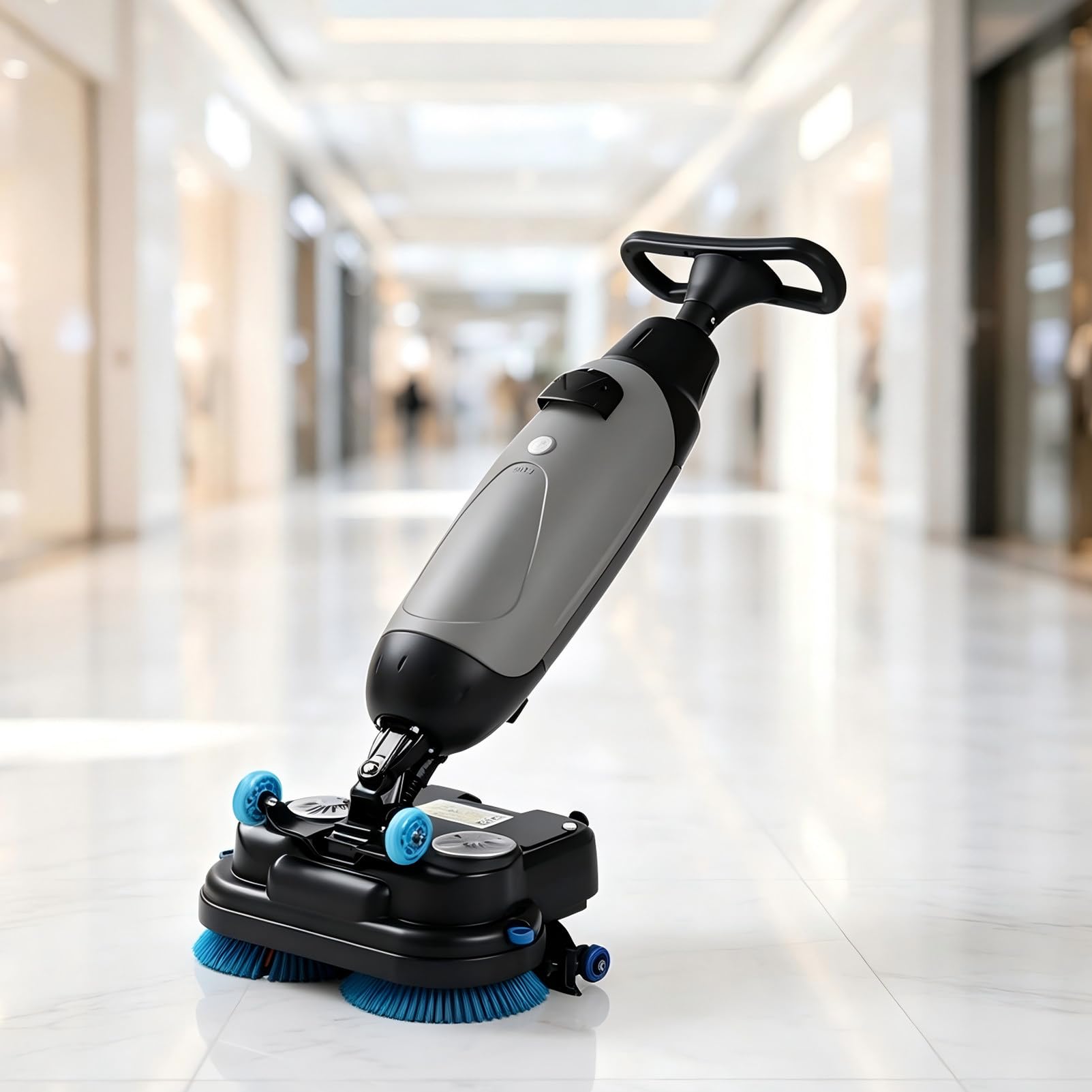 Fregadora De Suelos Comercial De 17 Pulgadas (43 Cm), MáQuina para Suelos De Doble Cepillo De Empuje Manual, PortáTil Y Rotativa; Apta para Hogares, Oficinas Y BañOs Gray