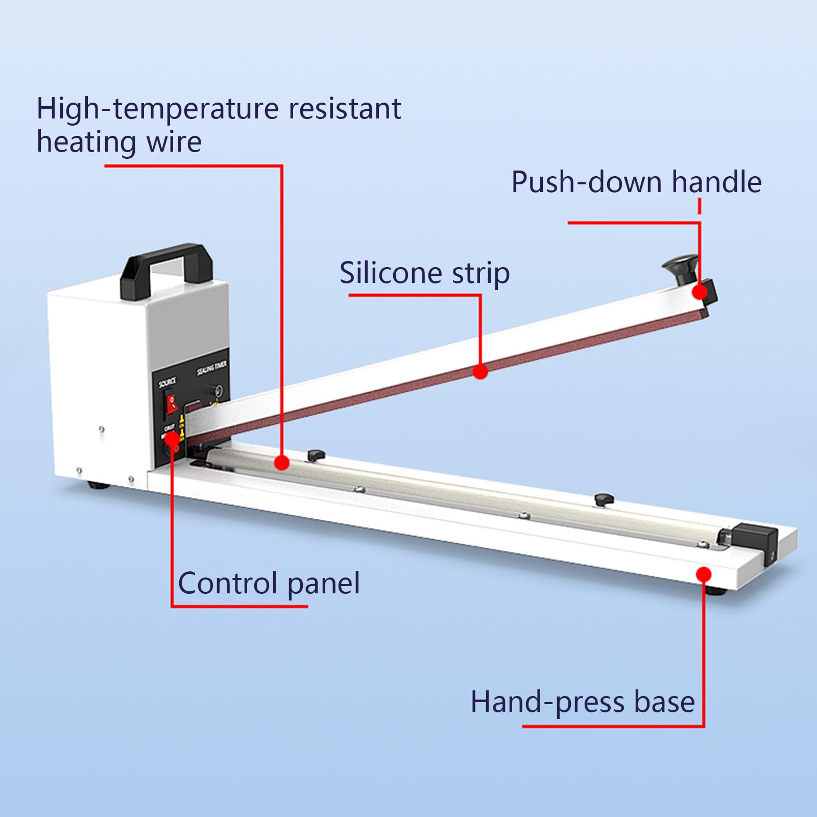 Scelleuse thermique par impulsion, machine à sceller sous pression compatible avec les sacs en mylar, kraft et papier d'aluminium, longueur d'étanchéité de 450 mm.