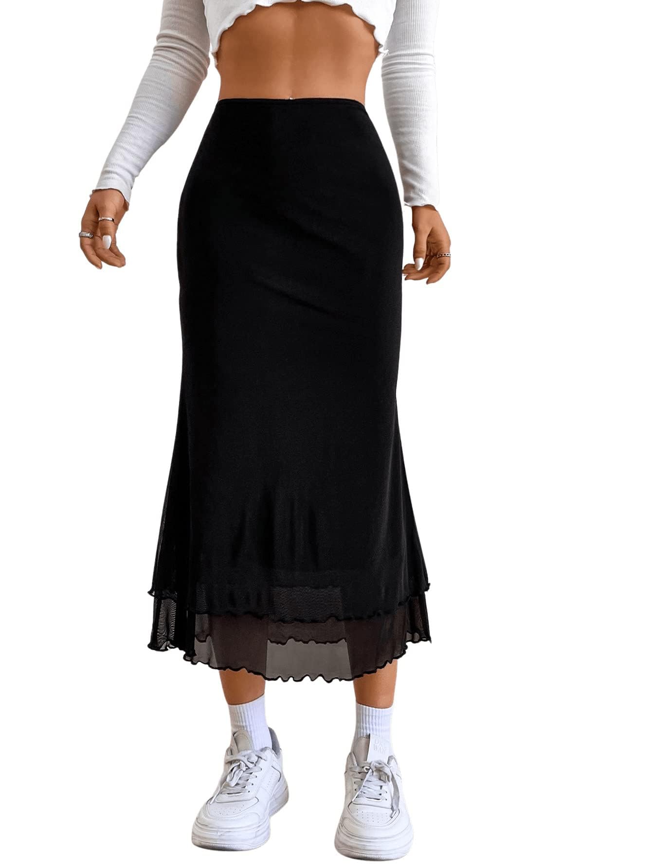 Women's High Waisted Mesh Skirt Y2k Outfits Fishtail Bodycon Long Skirts Goth Clothes