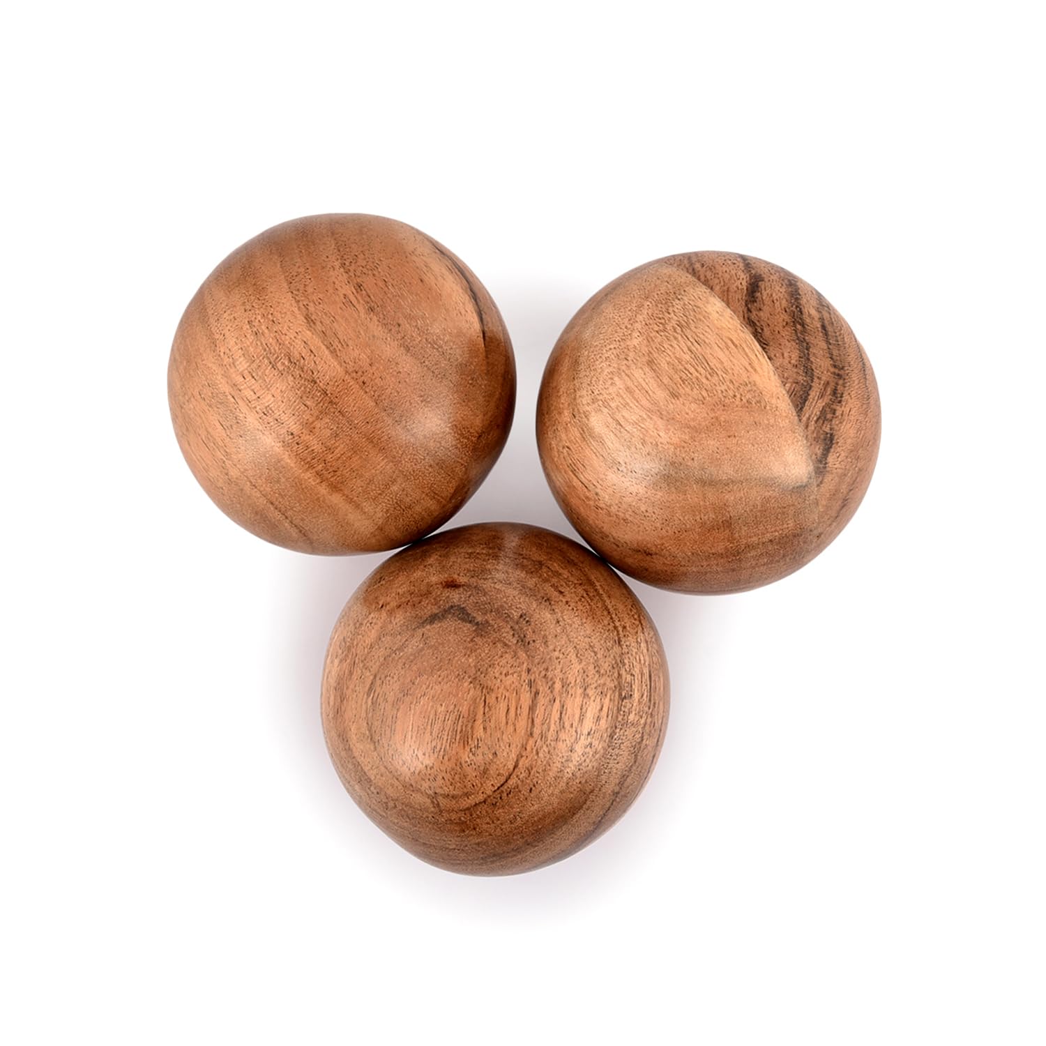 NIRMAN Decorative Acacia Wood Round Balls Set of 3 for Christmas Decorative Bowls Table Centerpiece | Coffee Table and House Décor (Set of 3), (3