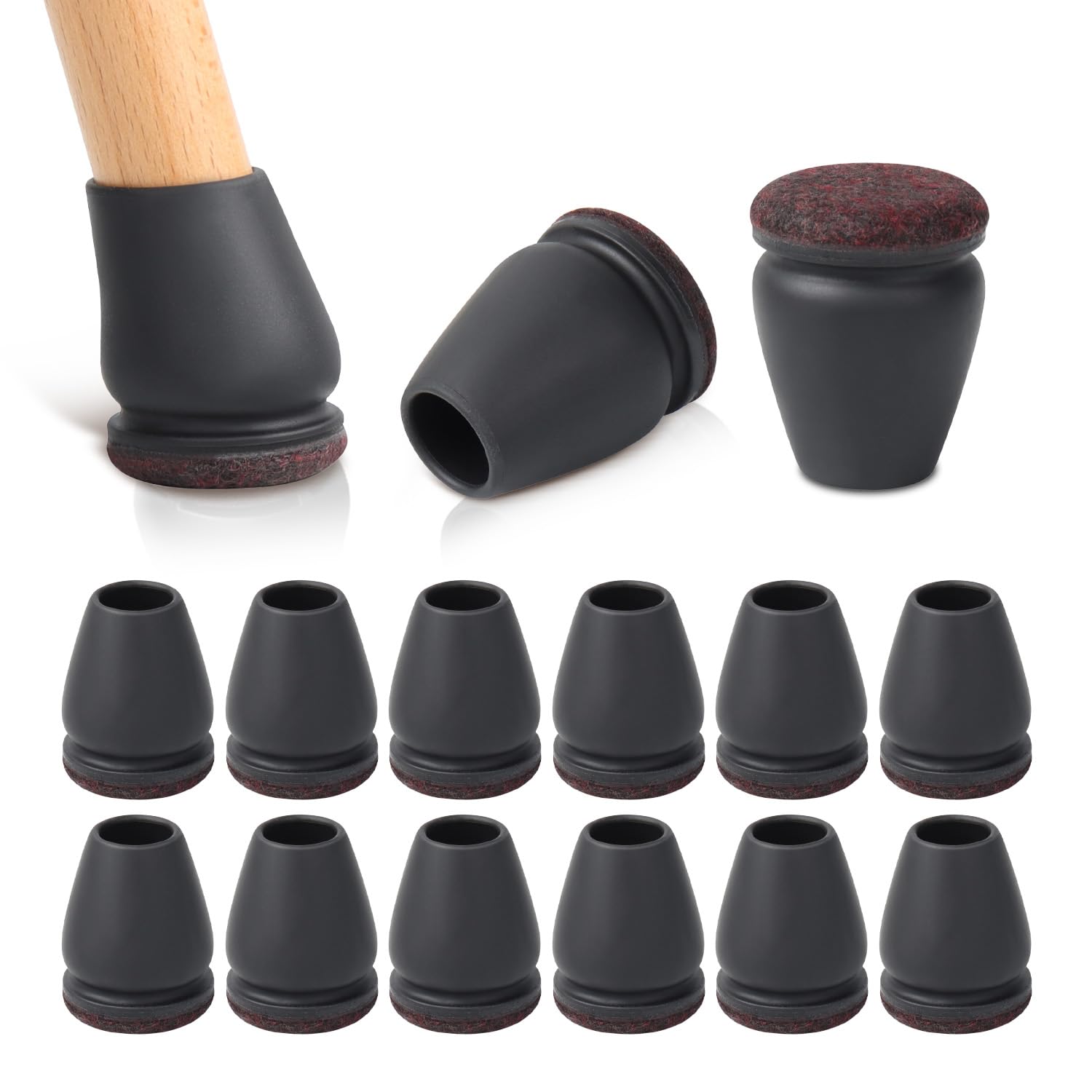 RCHYFEED Protection Pied de Chaise, 24 Pièces Protecteurs de Sol en Silicone Noir, Chaise Protecteurs de Sol en Silicone, Petit Patin de Tampon de Sol pour sols en Bois Dur et carrelage, Ronde16-19mm