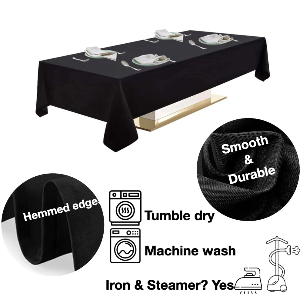 Urby Black Tablecloth for 3-4ft Rectangle Tables That Seats 2-4 Person, Manteles de Mesa De Tela para Fiestas de 2-4 Sillas, Machine Washable Reusable Polyester Table Cloths - Image 2