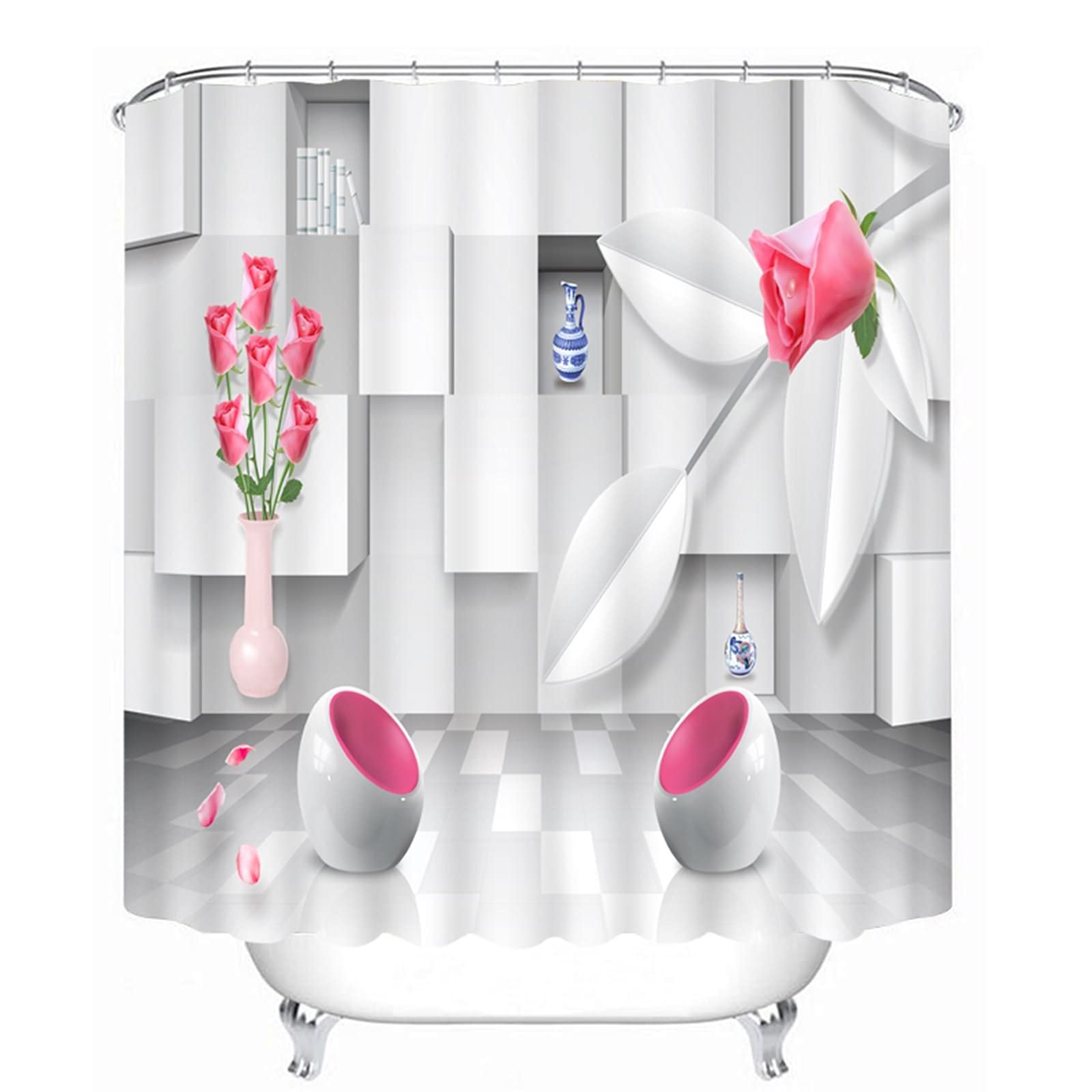 Rideau de douche original 120g rose et blanc 3D KnSam 180x180