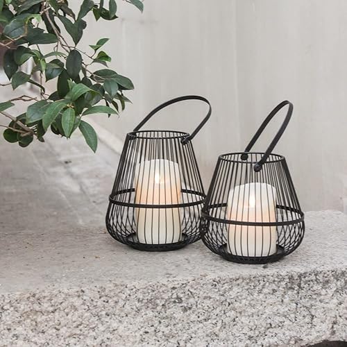 Miniatura 6 de Juego de portavelas de metal portavelas de metal para exteriores con asas portavelas de hierro decorativo faroles de jaula para decoración de