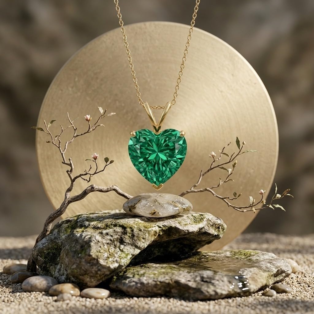10K 14K 18K Gold Solitaire Emerald Necklace, Customizable 1-10 Carat, Green Gemstone Solitaire Pendant Necklace Jewelry Gifts for Women Wife Mother