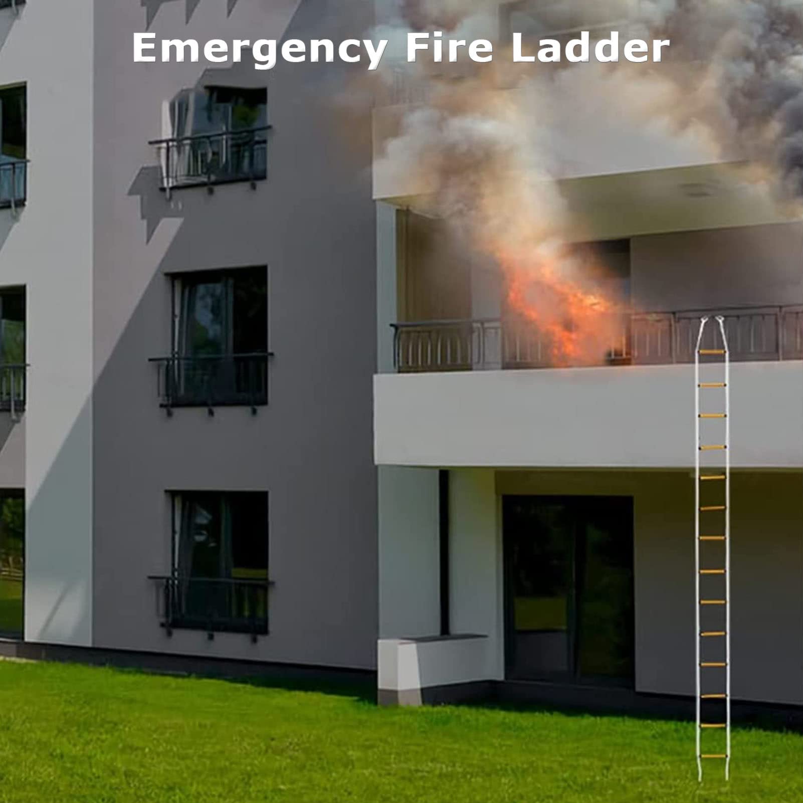 Escalera de Cuerda de Rescate de 32 pies, Escalera de Escape de Emergencia, Seguridad Laboral, Respuesta a Incendios, Rescate, Escalada en Roca, Resina y poliéster para desastres, evacuación