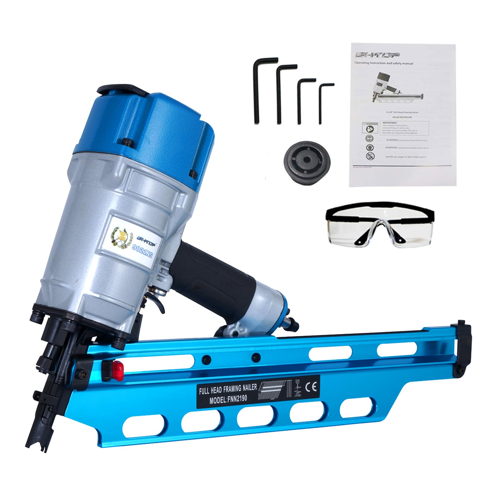Guatemala Style 9021NS Framing Nailer 21 Degree 3-1/2" with Depth Adjustment Professional Air Nail Gun