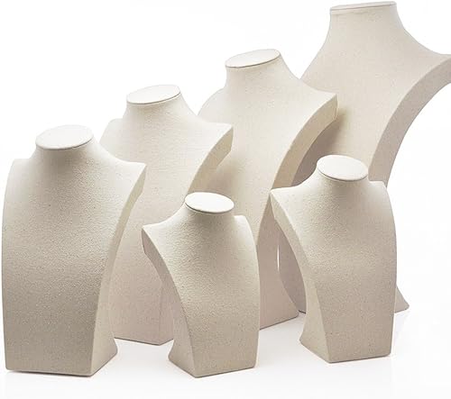 Miniatura 3 de Oirlv Collar de lino para exhibir el busto 3D, organizador de collares, soporte para exhibición de joyas (H-15.28 pulgadas)