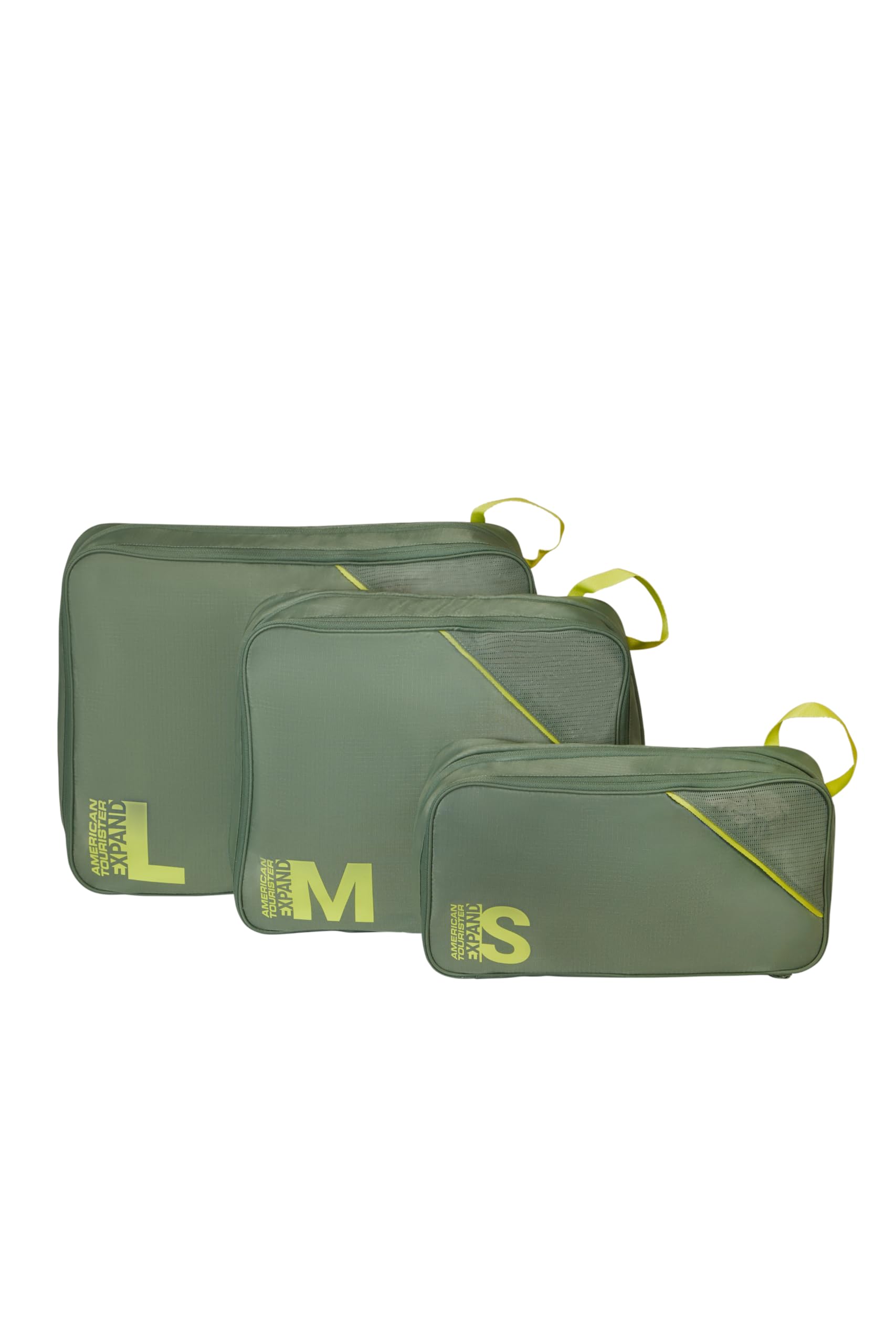 American Tourister Packing Cube Set of 3 - Suitcase Organiser for Holidays, Luggage Organiser for Suitcases, Hand Luggage and Backpack, Olive/Lime