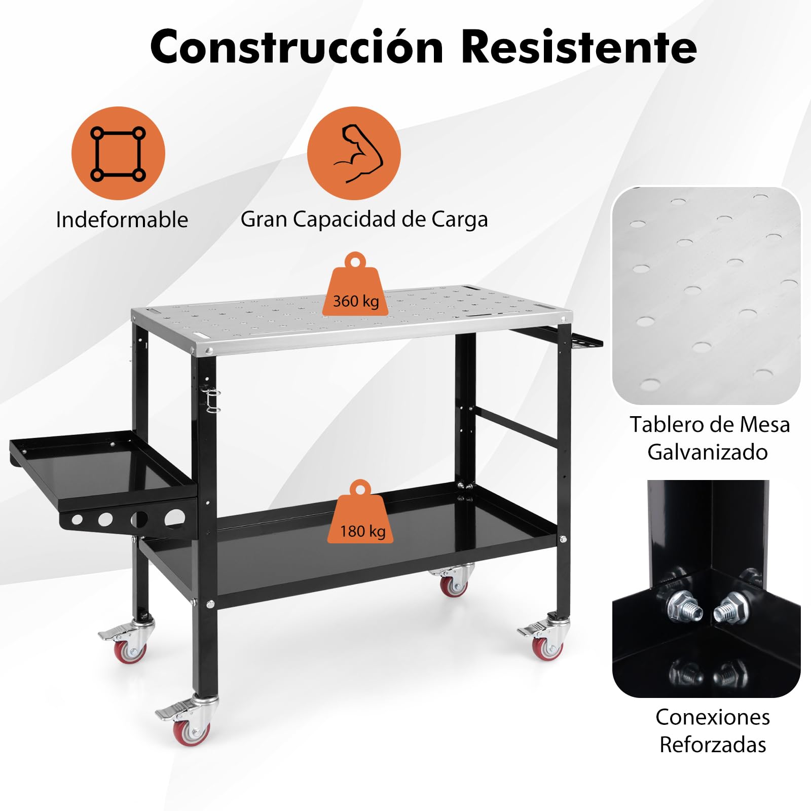 GOPLUS Mesa de Soldadura, Banco de Trabajo Carga 540 kg con 4 Ruedas Bloqueables, Estantes y Bandeja para Herramientas, 8 Ranuras y 2 Sujetadores de Boquillas de Soldadura, Carro de Soldadura Portátil
