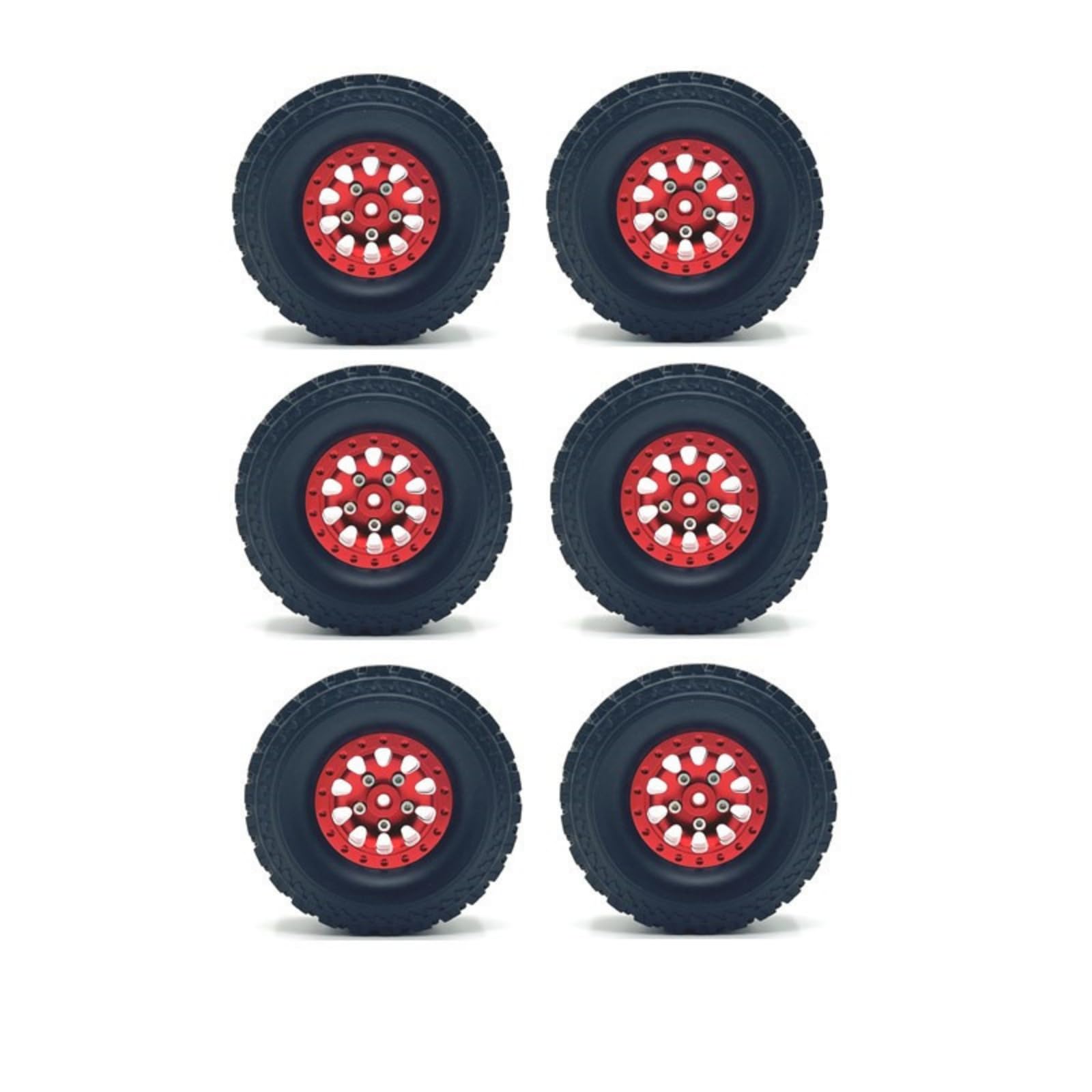 6 Pezzi Ruote con Pneumatici Tassellati Connettore 5mm Pneumatici Facile da Usare per Modellisti, Modellismo RC, Rosso