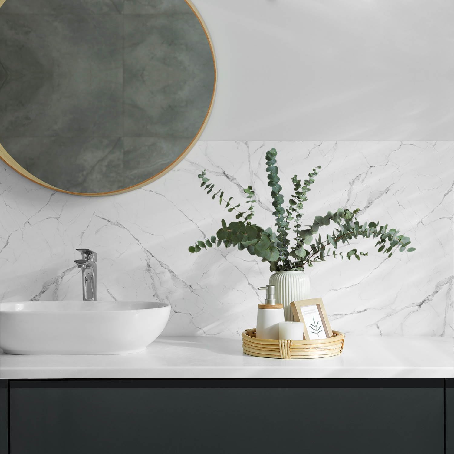 Paneles Decorativos 100x50 cm PVC Impermeable Montaje Rápido Sostenible Fácil de Limpiar 1 Pieza Cocina Fácil Limpieza Montaje en Pared - Patrón de mármol con vetas.
