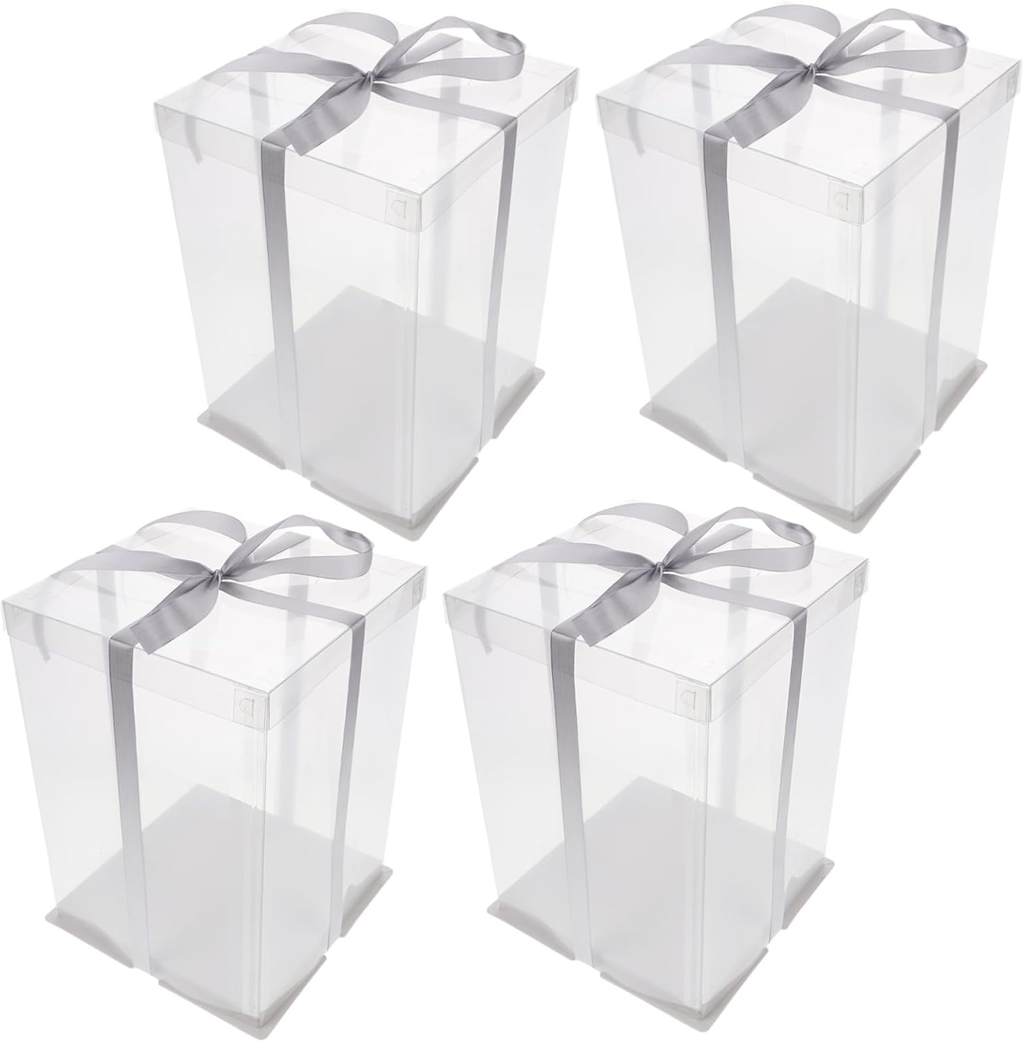 4 Pack Round Cake Boxes Transparent Plastic Storage Boxes Collapsible Cake Carrier for Party Packaging Container Color