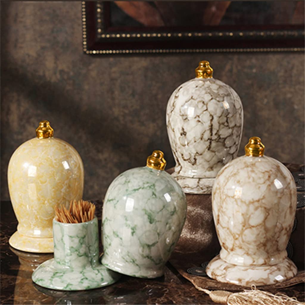 Scatola per stuzzicadenti Europea in Ceramica Barattolo per stuzzicadenti per la casa Decorazione della tavola da Pranzo del Soggiorno (Confezione da 3 Come Mostra)