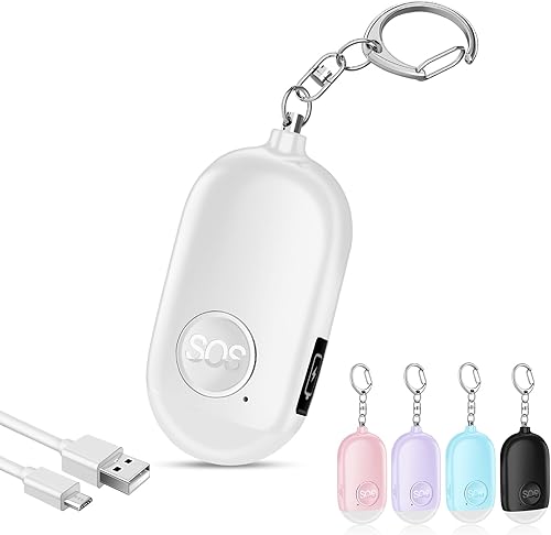 Hion Alarmas de seguridad personal para mujeres, llavero de alarma de autodefensa recargable de 130 dB con linterna LED, alarma de seguridad sonora