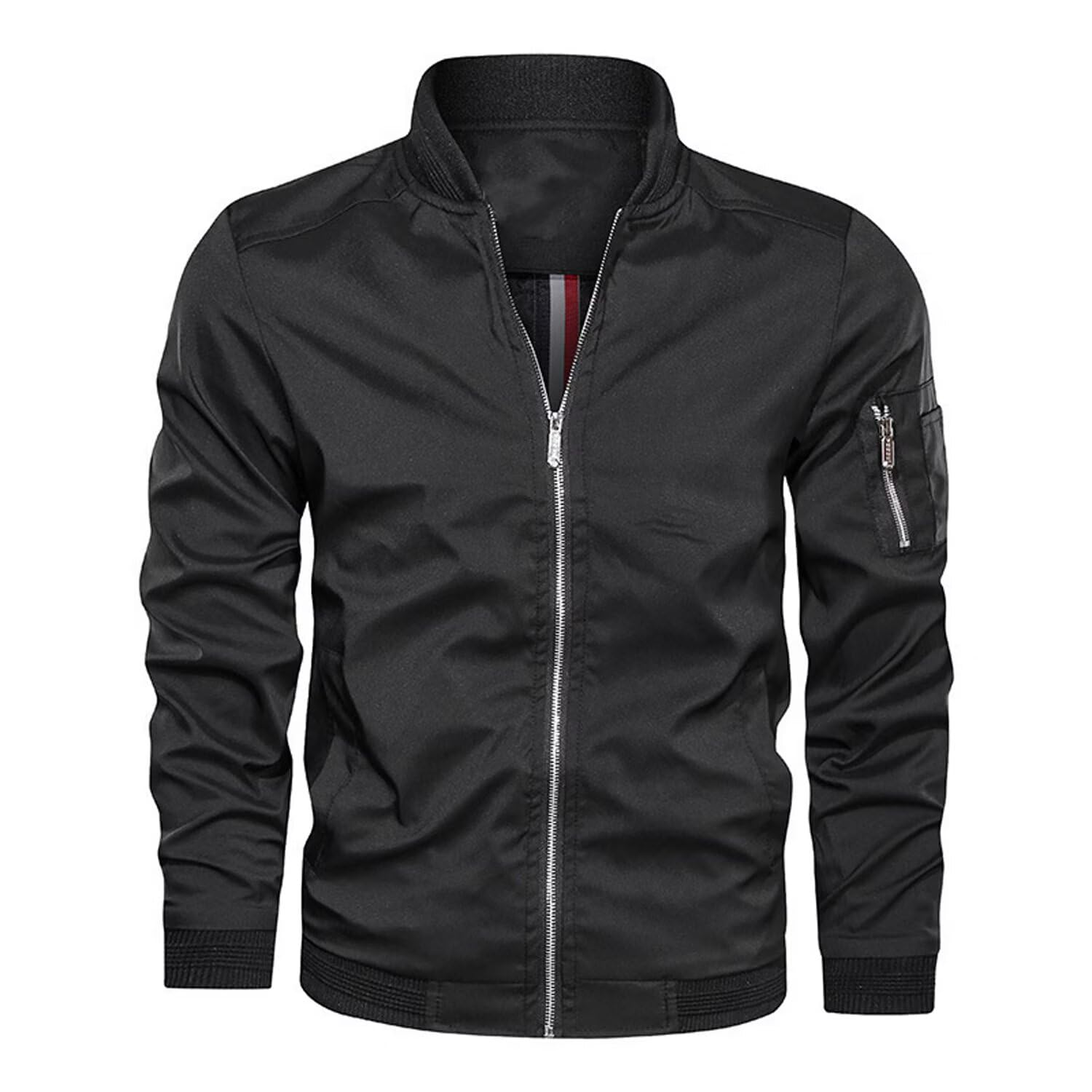 Uomo Primavera-Autunno Classica-Casual Bomber-Leggero Jacket-Cappotto - Cotone Softshell Sottile Sportiva All'Aperto Collo da Baseball Bomber Estivo Giacca Militare Comodo Varsity Giubbotto Nero XXL