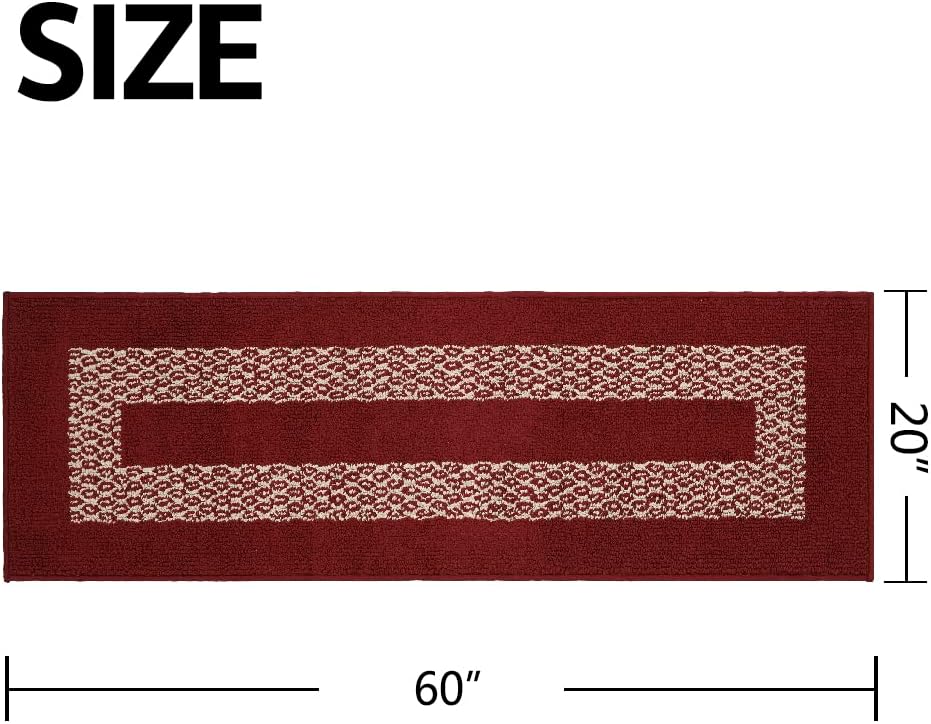 Marina Decoration Decor Luxury Non-Slip Rubber Backing Safety Soft Runner Area Carpet Floor Area Rug Indoor Interior Accent Decorative Mat, Burgundy Color Diamond Design, 20 x 60 Inch
