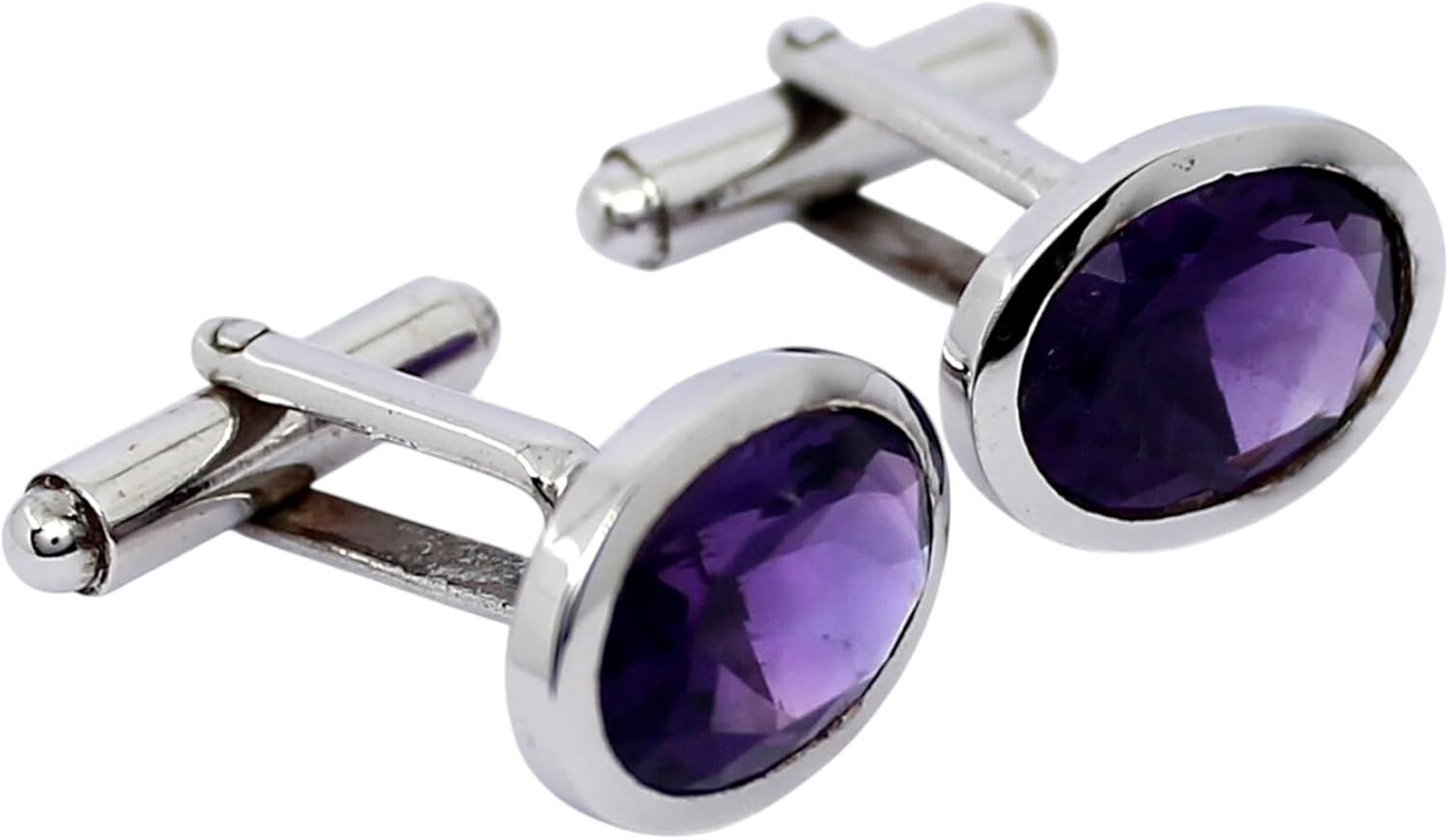 Natural Amethyst Cufflink Solid 925 Silver February Birthstone Minimalist Cuff links Oval Amethyst Cufflink For Men