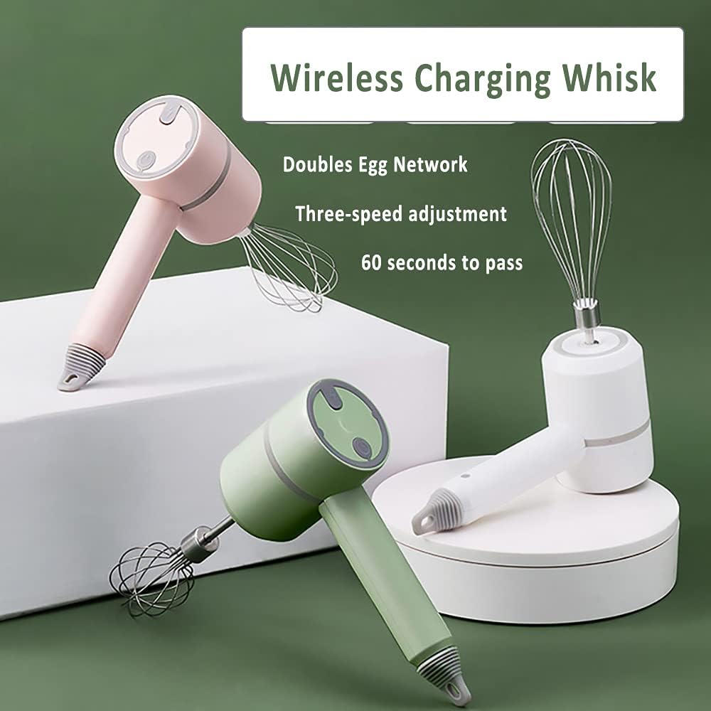 Electric Hand Mixer,Cordless Electric Kitchen Hand Mixer Stainless Steel Egg Whisk,Rechargeable,3 Speed,Detachable for Whipping Cream,Mixing Cookies,Cakes (Yellow)