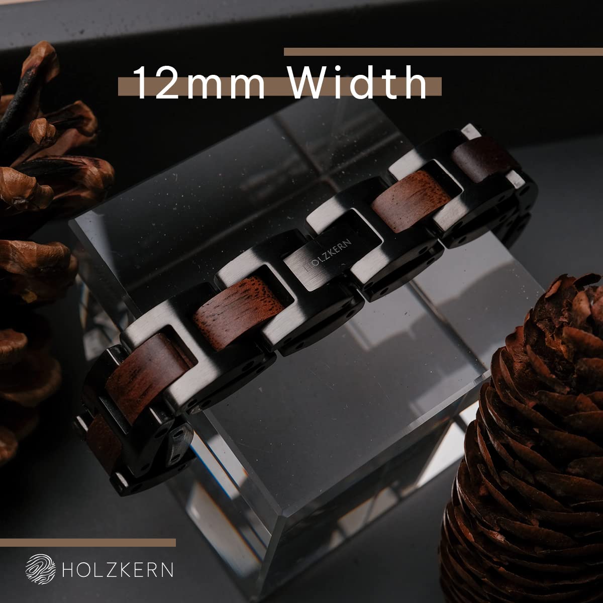 HOLZKERN Herren-Armband Edelstahl mit Holz Acoustic Walnuss/Antik-Silberfarben