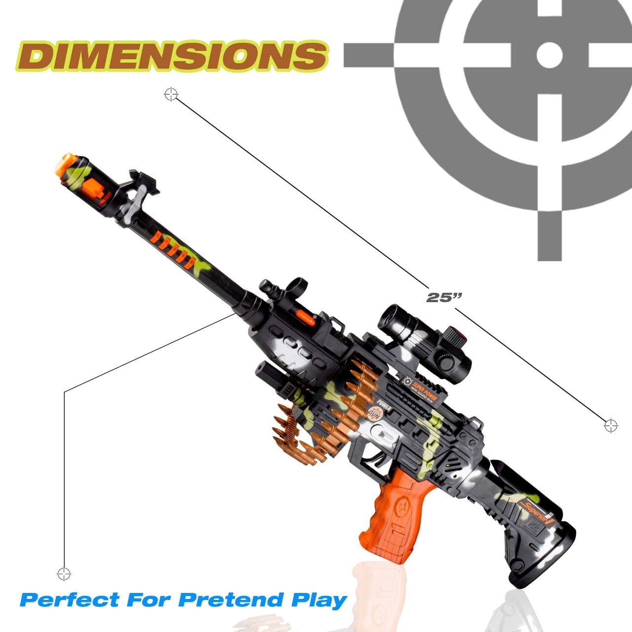 Machine Gun Toy With Stand And Carry Strap, Flashing Lights & Sound Effect