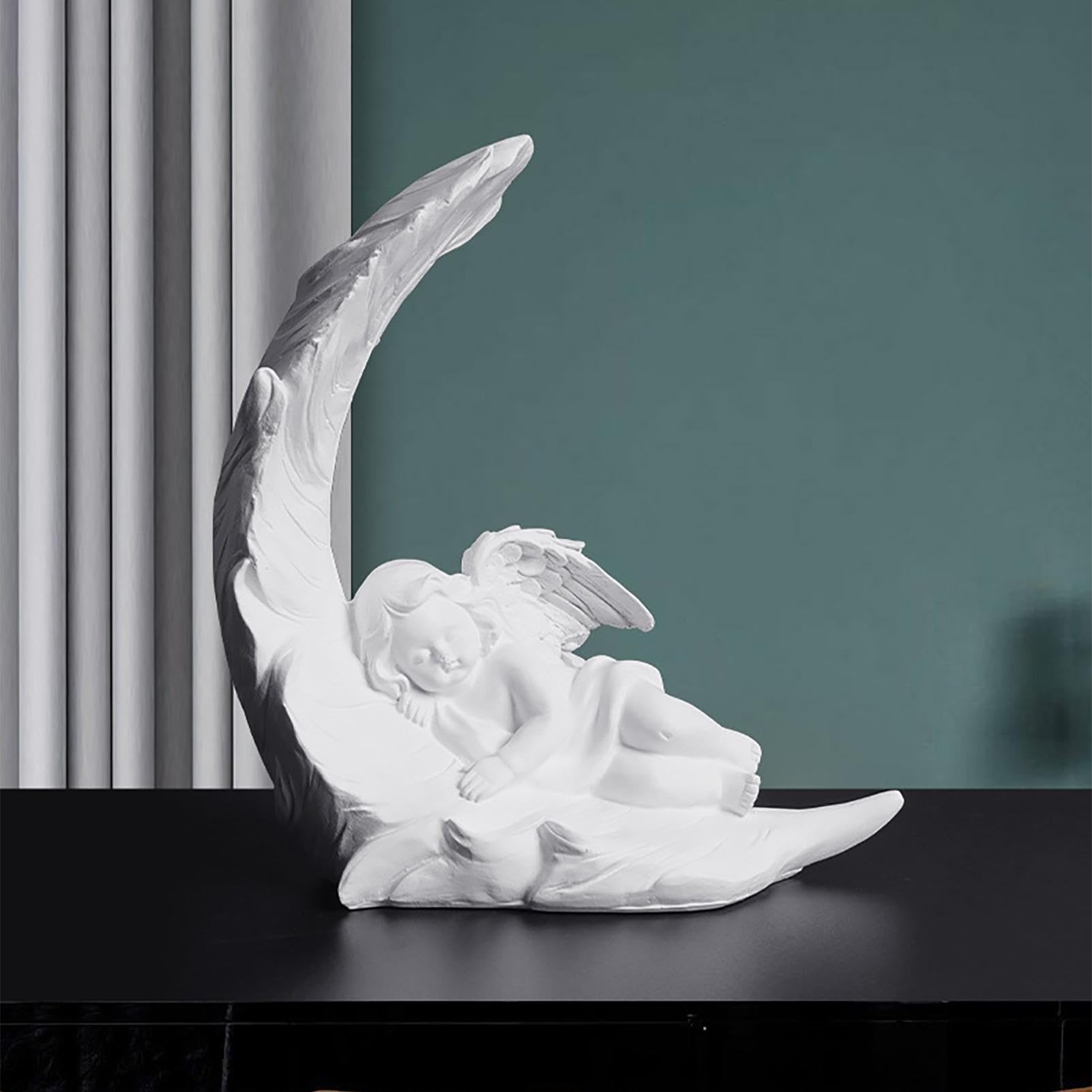 ホワイト天使の彫像 眠りにつく少女 オーナメント 約15cm