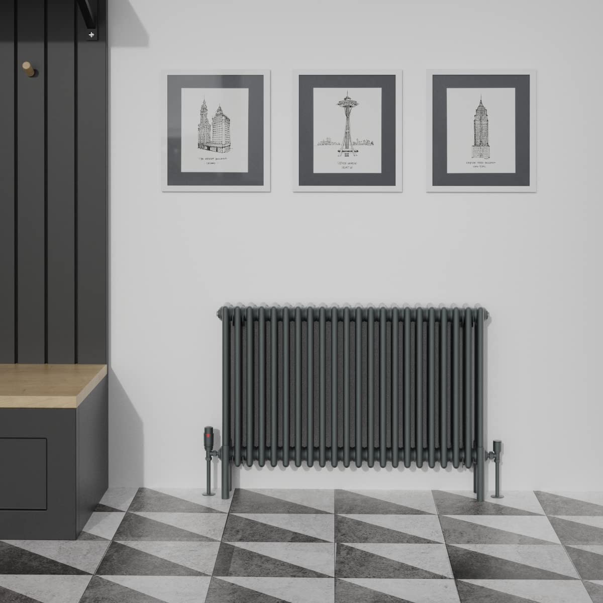 Warmehaus Traditional Cast Iron Style Anthracite 4 Column Horizontal Radiator 600x1010mm Central Heating Space Saving Radiators