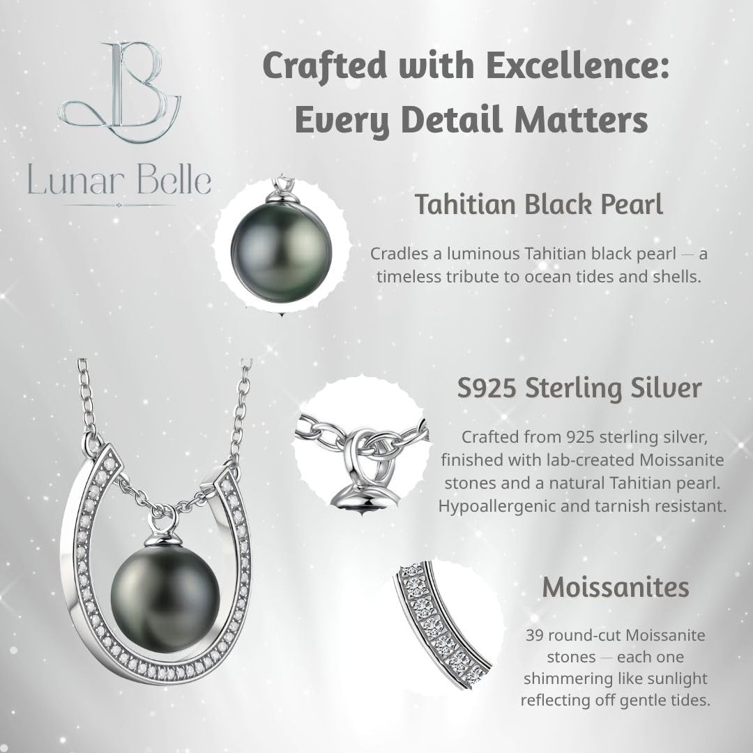 Lunar Belle Tahitian Black Pearl Necklace Pendant, Moissanite in 925 Sterling Silver, Luxury Jewelry Gift for Women Mother Christmas Anniversary (Ocean Halo) - Image 4