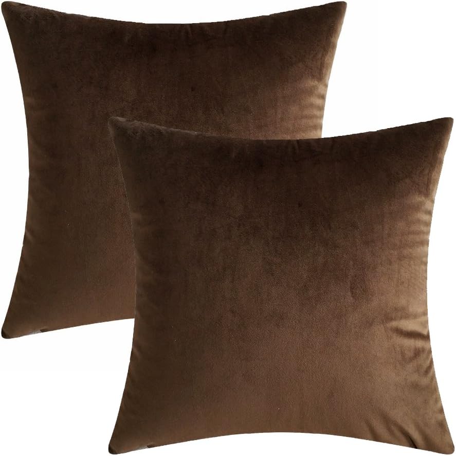 LANSA Microfiber Velvet Throw Pillow Covers Decorative Pillowcases Cushion Cover Soft & Smooth Solid Various Choices 22 Colors (Brown-B12, 18 x 18 (Set of 2))