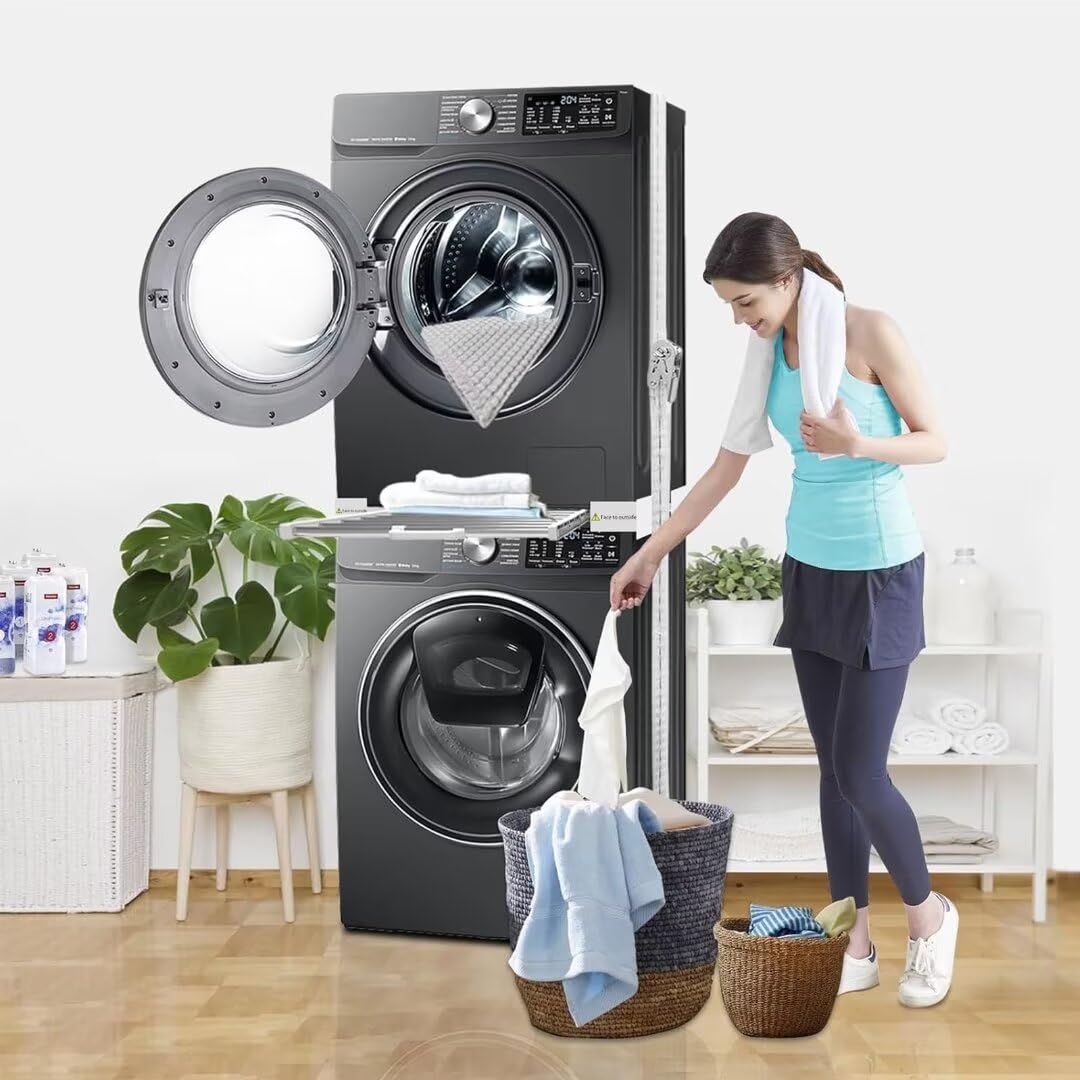 Verbindungsrahmen Waschmaschine Trockner Universal, Zwischenbaurahmen Trockner Waschmaschine mit Ablage, Größenverstellbar 42-73cm, Zwischeneinbausatz für Waschküche