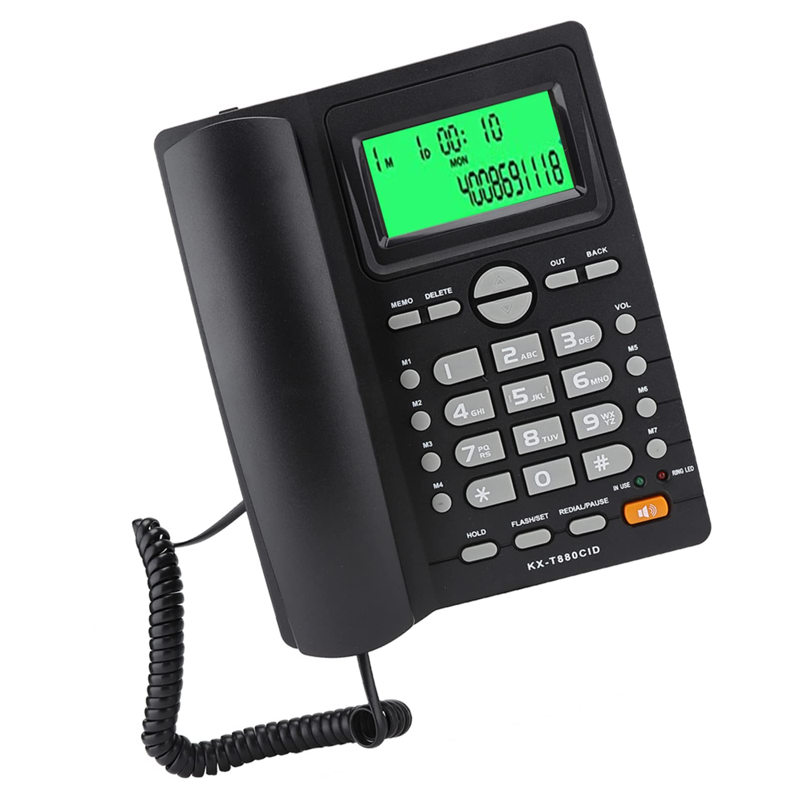 Yctze KX T880C - Telefono fisso con display ID chiamante, funzione mute, nessuna batteria necessaria per casa e ufficio, altoparlante forte, segreteria telefonica, con cavo, montaggio a parete (nero)