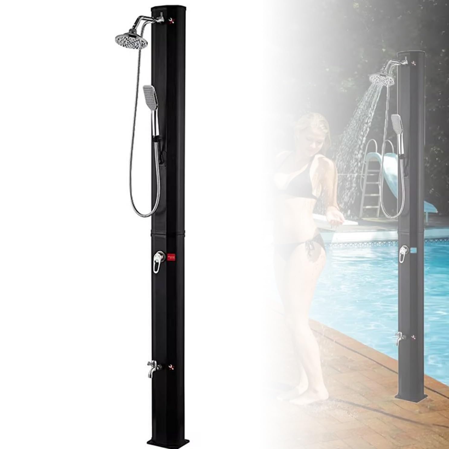 Douche solaire d'extérieur 35L avec pommeau rotatif pour piscine et jardin