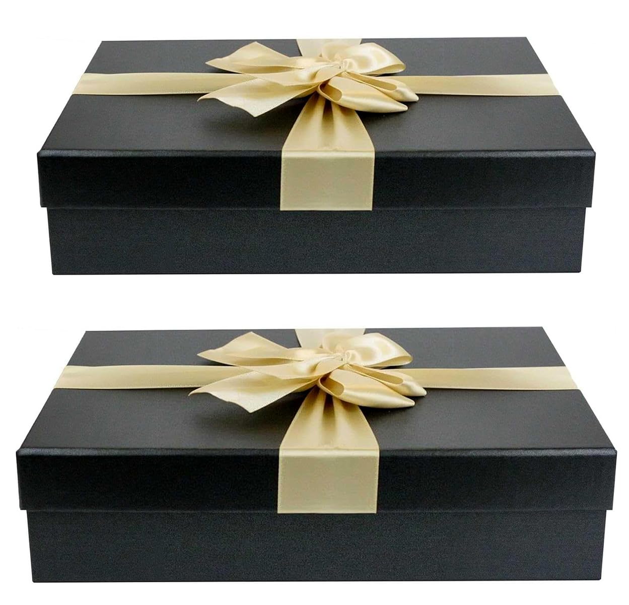 Emartbuy Set of 2 - Black Rigid Gift Box with Ribbon – 24.5 x 17 x 6.5 cm – Luxury Cardboard Presentation Box | Premium Packaging for Hampers, Birthdays, Weddings, Corporate Gifting — image 1