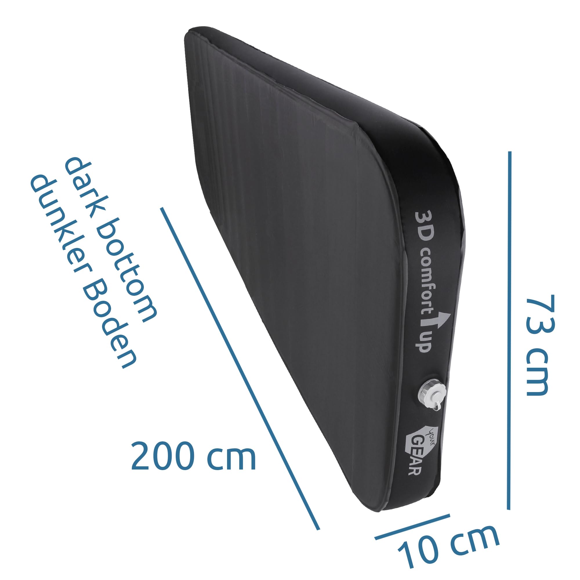 your GEAR ISO 3D - Komfortmatratze 200x73x10cm, Selbstfüllende Isomatte mit TPU Luftkammer – Outdoor Campingbett, Gästebett, Aufblasbare Luftmatratze, Isomatte selbstaufblasend, ganzjährig verwendbar