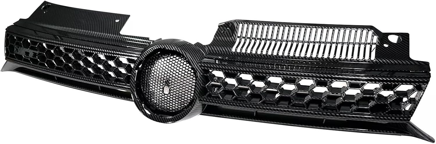 Black Carbon Fiber Print Front Bumper Grille Compatible with 2010 2011 2012 2013 2014 Volkswagen MK6 Golf/GTI/Jetta Sportwagen Insert Bumper Upper Center Grille