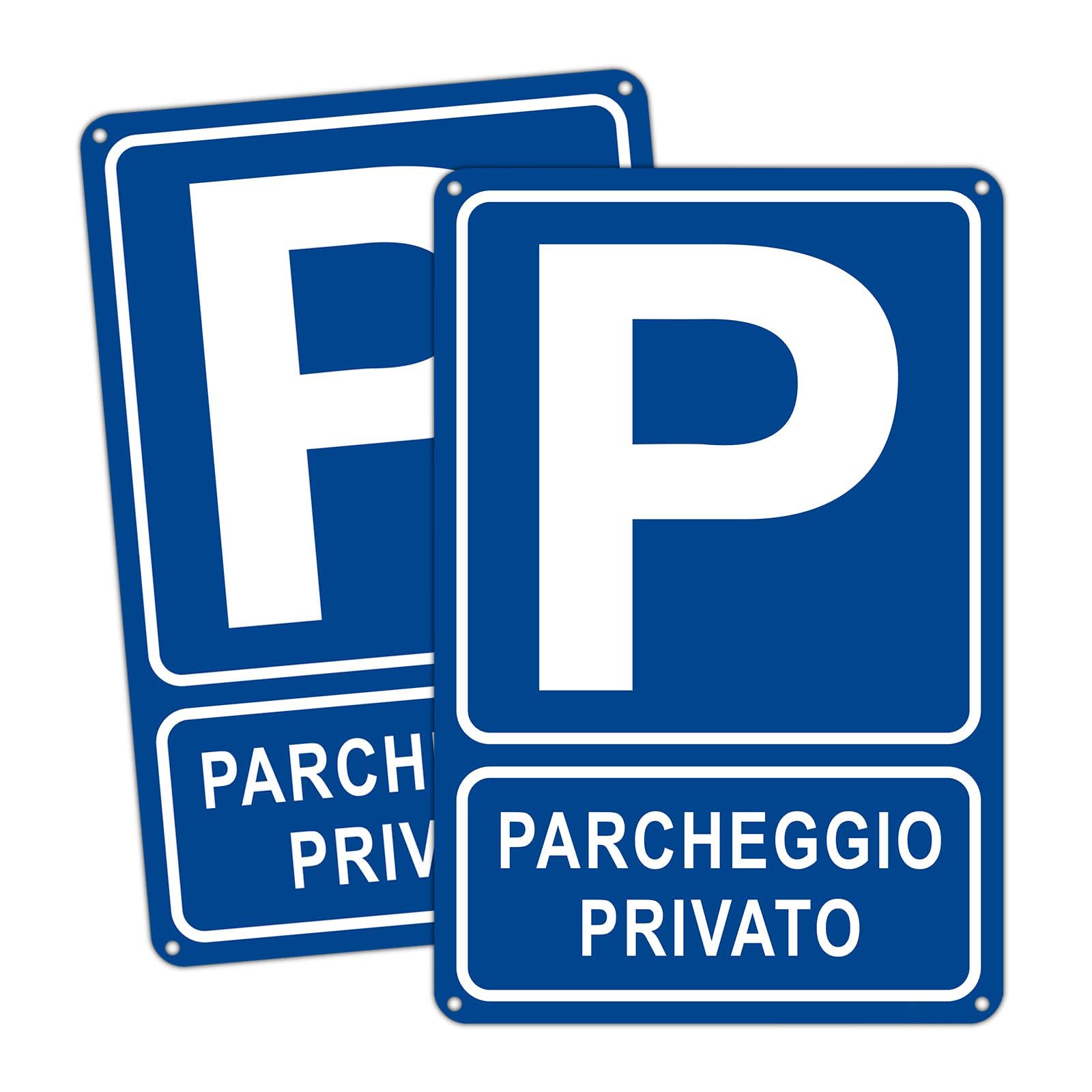 Pannello Parcheggio privato Posto riservato Metallo Alluminio, 30x15cm Segnali di avvertimento Protezione UV Uso interno ed esterno, Montaggio facile Set di 2