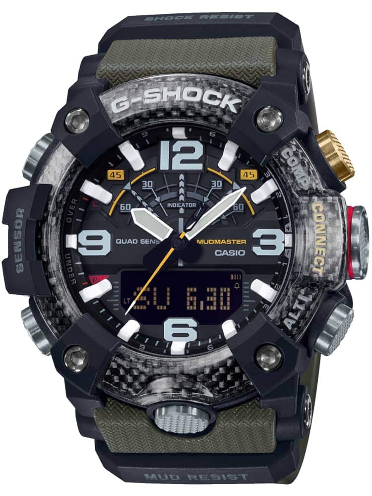 Casio Men's 43.00mm Quartz Watch with Black Digital dial and Khaki Resin Strap GG-B100-1A3ER