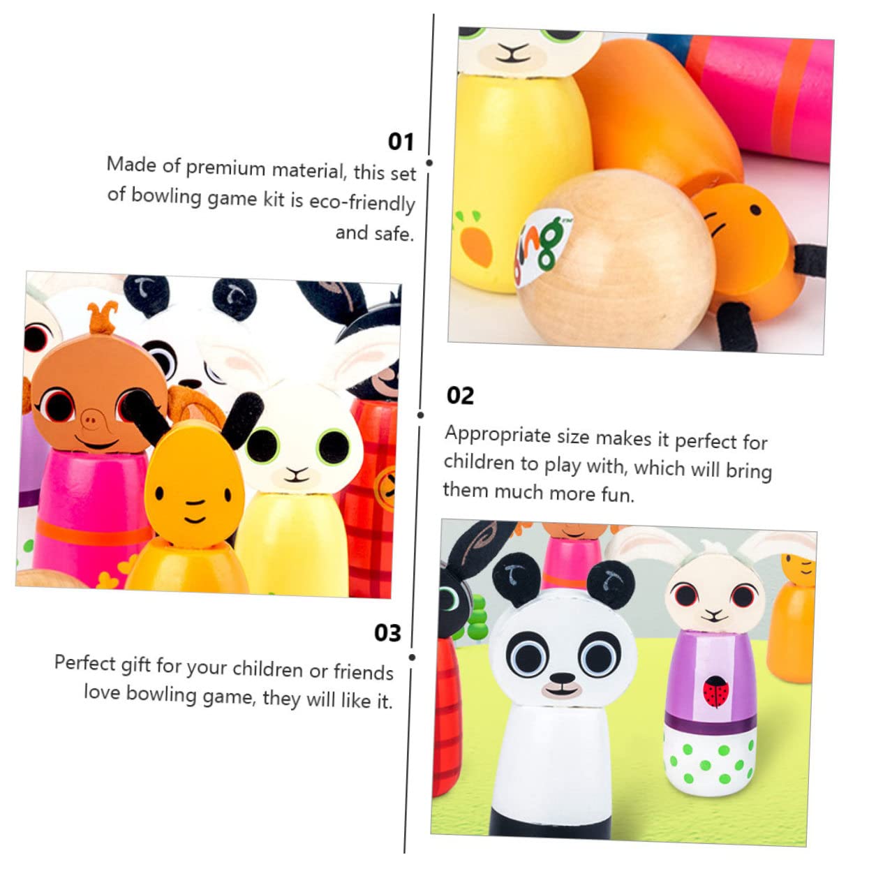 BESPORTBLE Ensemble de Bowling en Bois avec Quilles à Motifs d'animaux, Jeu Éducatif Interactif Parent-Enfant pour Développement Intérieur