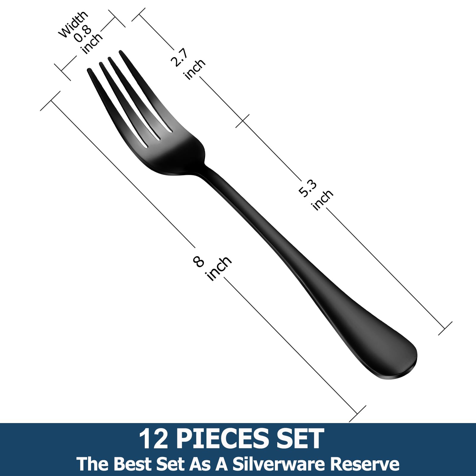 16 Piece Black Dinner Forks Set, Food-Grade Stainless Steel Silverware Forks, Cutlery Fork, Metal Fork for Home, Kitchen or Restaurant, Mirror Polished, Dishwasher Safe - 8 Inch — Amazon image 2