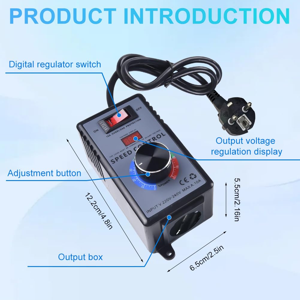Régulateur de vitesse 230 V, régulateur de vitesse 230 V, moteur 10 A 4000 W, régulateur de tension SCR, variateur, prise européenne, régulateur de vitesse, utilisation du moteur, avec protection