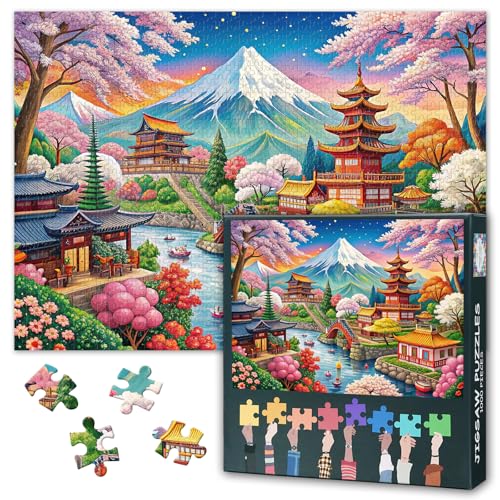 Puzzles for Adults 1000 Pieces - Mount Fuji, Japan Jigsaw Puzzle | Vibrant Playful Nostalgic Japanese-Inspired Art Challenging Adult Puzzles for Home Decor & Learning 27.5 x 19.6