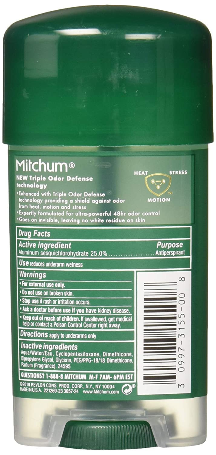 Mitchum Power Gel Antiperspirant Deodorant - Unscented - Net Wt. 2.25 OZ (63 g) - Pack of 3